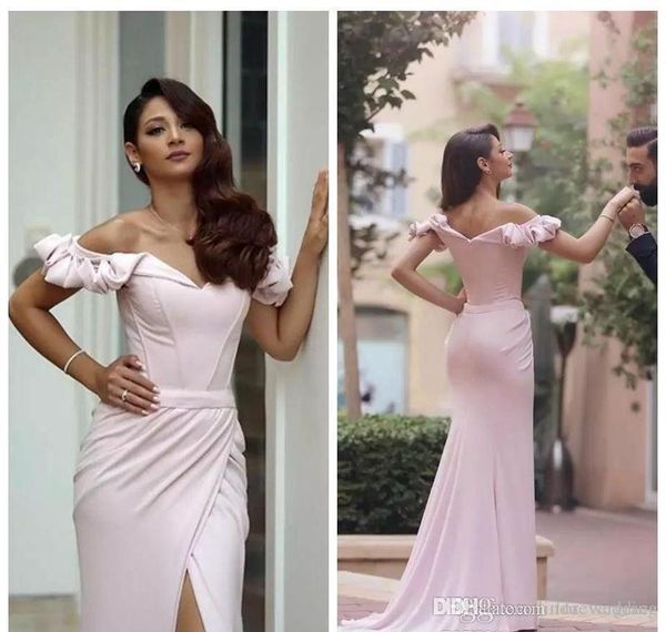 

2019 new arrival mermaid long side split evening dress pink satin short sleeves formal holiday wear prom party gown custom made plus size, Black;red