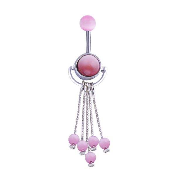 Sexy Wasit Belly Dance Bead Long Crystal Body Jewelry Aço Inoxidável Rhinestone Bell Button Piercing Pendurado Anéis Pendentes para Mulheres