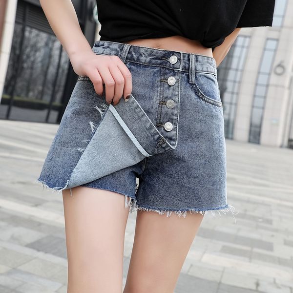 

new arrival fashion super large denim women fake two piece jeans high waist casual loose shorts skirts plus size 26-34 36 38 40, White;black