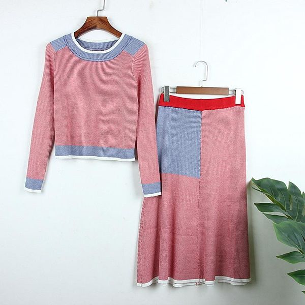 

2019 новый женский костюм цвета контраста женщин конструктора свитер горячая продажа женщин с длинными рукавами crew neck моды свитер юбка и, White