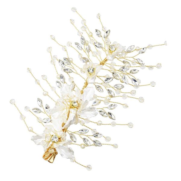 

fashion crystal pearl flower barrettes bride decoration hair handmade hair clip wedding accessories for women jewelry, Golden;white