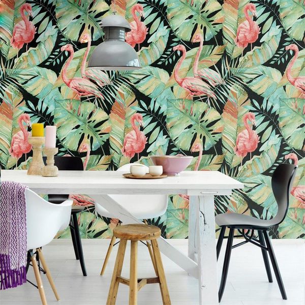 

nordic minimalist stylish tropical rain forest flamingo wallpaper living room bedroom sofa tv energetic background wall mural