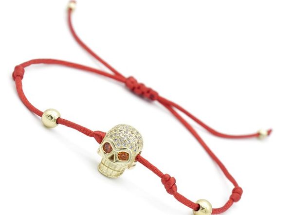 

8mm vcuy35 skull gold silver cz zircon cubic zirconia bracelet adjusted macrame charm braided copper braiding rope bangles, Black