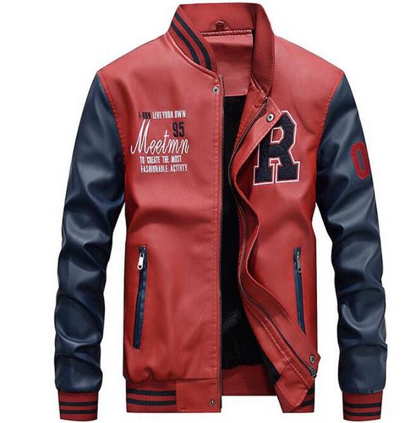 

2020 winter men's bomber leather jacket luxury college motorcycle embroidery baseball jackets faux leather coat pilot jacket 3xl, Black;brown
