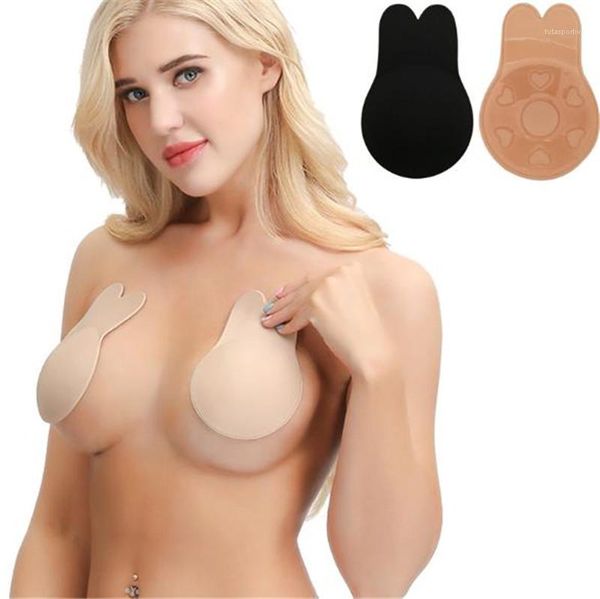 

rabbit ear shape silica gel breast petals womens intimates accessories underwear womens breathable adhesive bras cute, Black;white