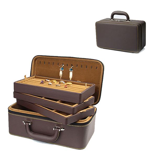 

christmas travel jewelry storage display case earring necklace bracelet ring large jewellery boxes 3 layer stacking tray, Pink;blue