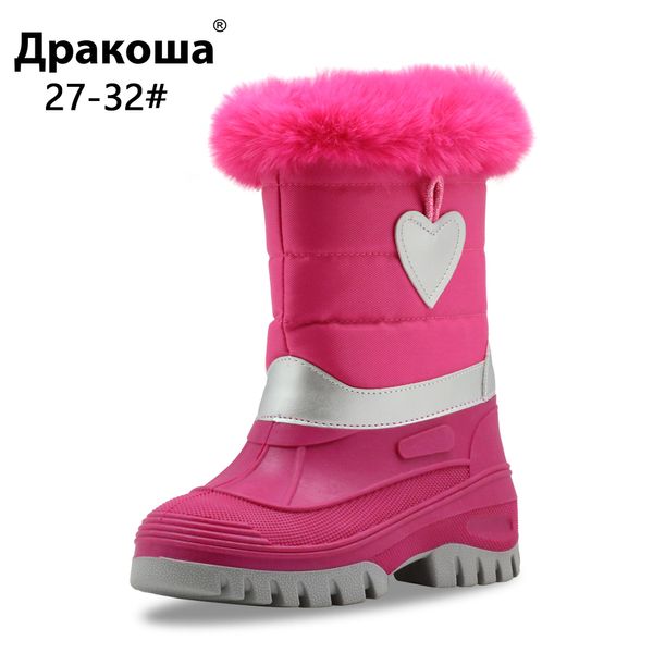 

apakowa winter girls snow boots kids waterproof zipper warm mid-calf boots soft plush anti-slip winter shoes for cold weather, Black;grey