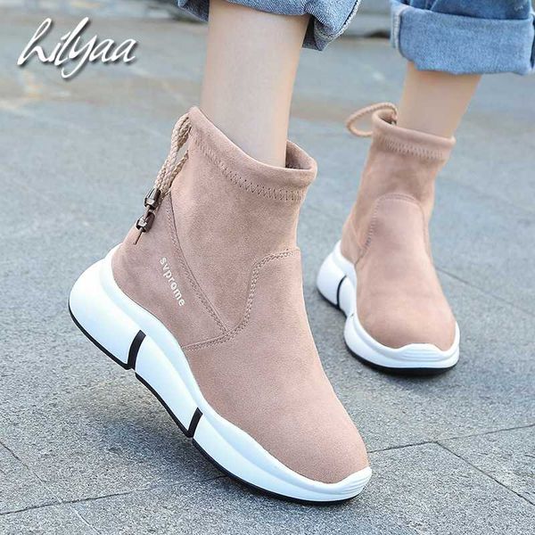 

2020 spring woman ankle boots suede slip-on thick sole outdoor single shoes female casual ladies fashion solid boots for women, Black