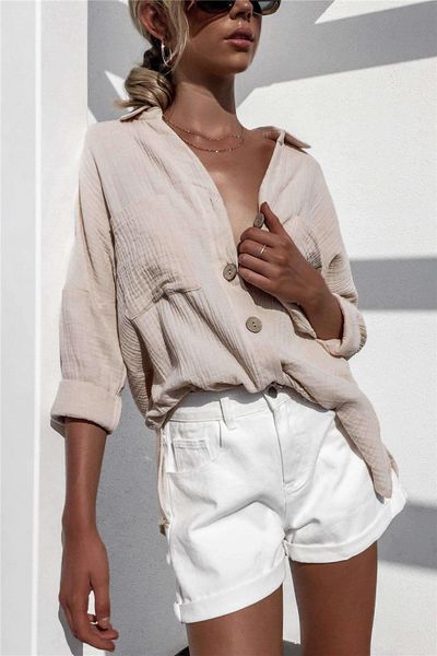 

женщины roll-up 3/4 рукава клетчатая рубашка туника с v-образным вырезом повседневная пуловер блузки топы dhl, White