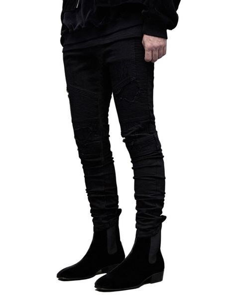 

slim fit gd biker jeans mens ripped draped designer holes pencil jean pants pantalones, Blue