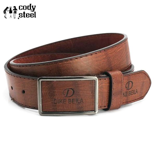 

cody steel men's fashion belt antique smooth buckle letter buckle belt casual male youth for man 110cm, Black;brown