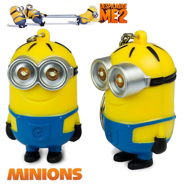 

movie 3d despicable me led keychain popular silicone cartoon minions keyring with sound cute talk minions car bag keyring children toys gift, Slivery;golden