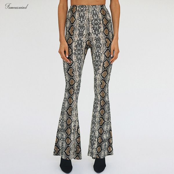 

skin trousers autumn fashion snake women print wide leg pants print club flare pants casual elastic waist party pantalones, Black;white