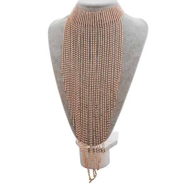 

fashion women rhinestone fringe necklace statement party jewelry night club wear, Golden;silver