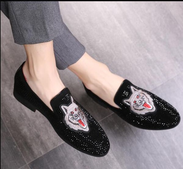 Embroidered Tiger Head Men S Shoes England Fashion Rhinestone Tide