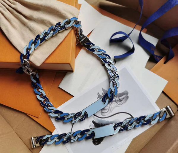

2020 latest launch french masters designed luxury hip hop street men and women bracelets cuban chain blue enamel bracelet necklace jewelry