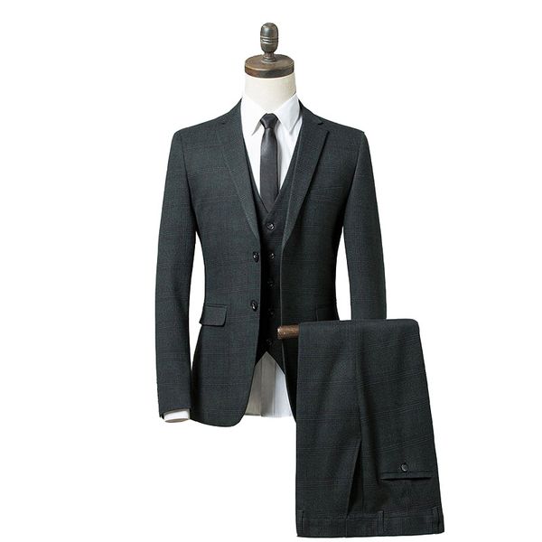 

2019 new plaid green suit men slim fit prom 3 piece suit business formal groomsmen mens wedding suits(jacket+pants+vest, White;black
