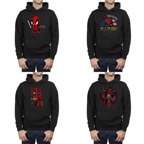 

мода мужчина deadpool мультфильма смешного marvel comics черные крупногабаритные толстовки, толстовки дизайн кулиски сумасшедшей толстовка а, Black