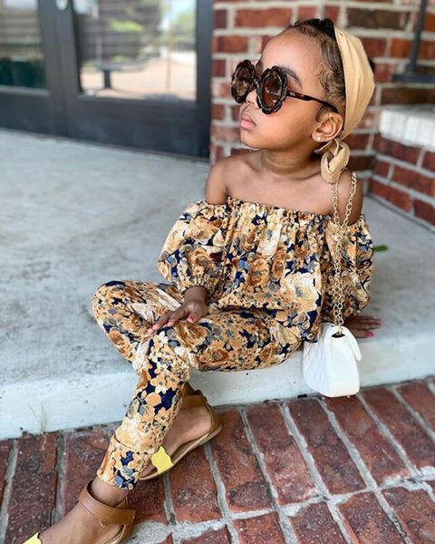 

Toddler Baby Girl Autumn Clothes Vintage Floral Print Off Shoulder Long Sleeve Tops+Long Pants+Headband 3Pcs Fashion Outfits Set