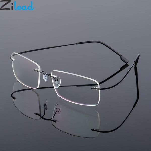 

zilead ultralight titanium rimless glasses men optical sepectacles rectangle plain frameless eyeglasses eyewear for male, Black