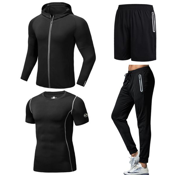 

4 pieces sport suit fashion reflective design slim fit jogging running fitness sportwear suits for men, Gray