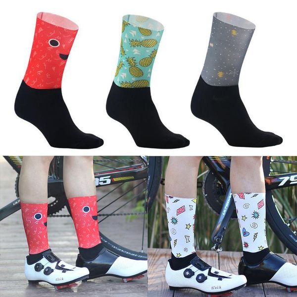 

fashion cycling socks for men women breathable sport riding bike socks casual cotton print middle stockings silky, Black