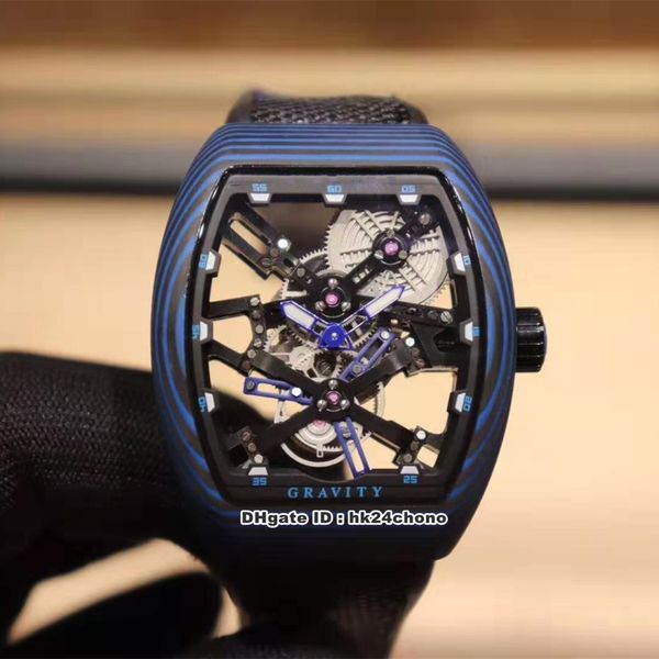 orologio d'avanguardia Hot New 4 style Best Blue / Black Tricolor Carbon V45 T Gravity Skeleton Orologio meccanico automatico da uomo Cinturino in caucciù Orologi da uomo