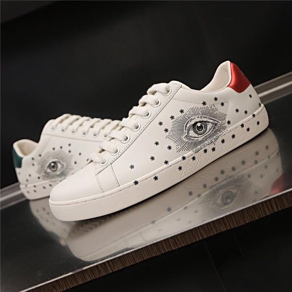 

women's sports white shoes couple models tide shoes wild leather casual leather printing men and women shoes, Black