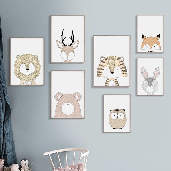 

lion deer owl bear tiger nursery nordic posters and prints wall art canvas painting wall picture baby kids room decor