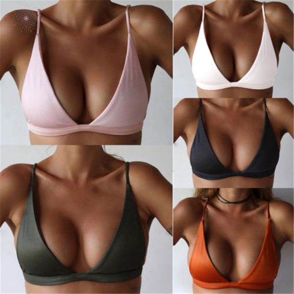 

sexy swimwear tank push up bra многоуровневого backless бикини пляжная глубокий v шеи crop top wrap холтер жилет женщин лифчики, White