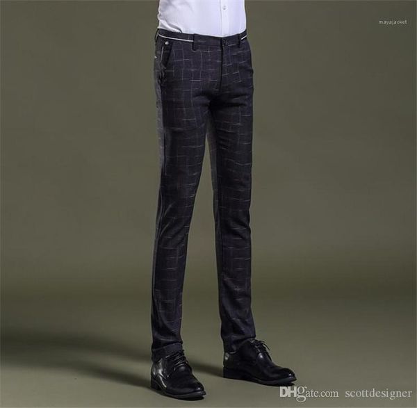 

мужские брюки средней талией с застежкой-молнией fly карандаш брюки мужская одежда модный дизайнер плед, Black