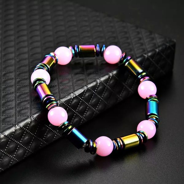 Rainbow Hematita Magnética Pulseira Rosa Beads Corda Pulseira Poder Saudável Jóias para As Mulheres Homens Presente Da Gota Do Navio