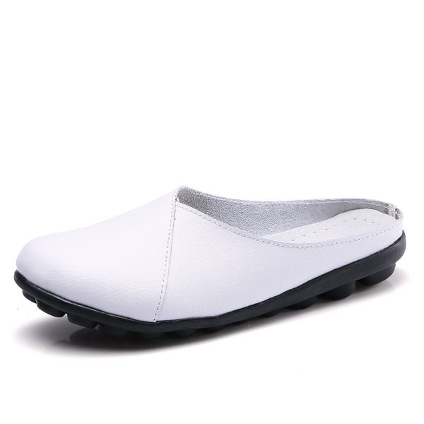 

new slippers female summer wear leather flat with ladies wild breathable flatbottom baotou half slippers large size women'sshoes, Black