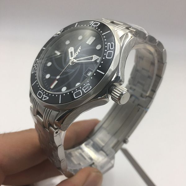 

007 men's automatic mechanical watch, ceramic bezel, waterproof, luminous date, stainless steel, solid strap, blue dial, 43mm, Slivery;brown