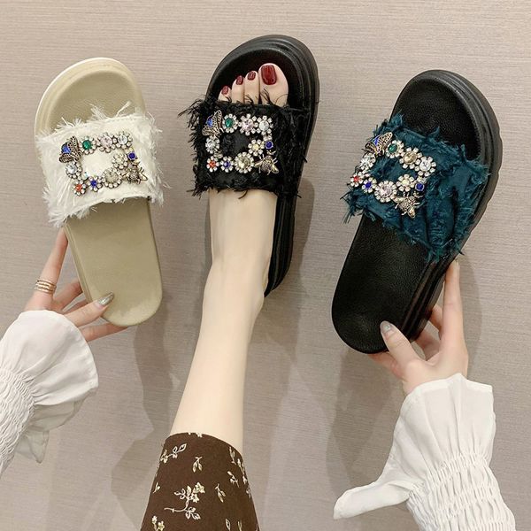 

мед обувь дом тапочки платформы цветок слайды желе вьетнамки slipers женщины мода плоские лето блеск 2020 роскошные цветочные, Black