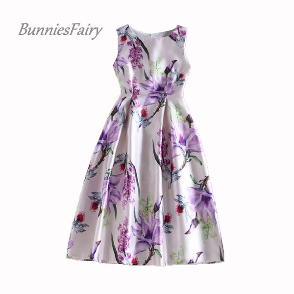

bunniesfairy 2019 spring small fresh style lady elegant vintage retro flower floral print high waist midi tank dress plus size, Black;gray