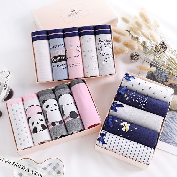 

5 pcs/lot explosion cotton women's underwear cotton cute women panties, Black;pink