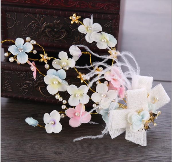 

color flower headdress handmade feather hair accessories bridal head flower bridal jewelry, Silver