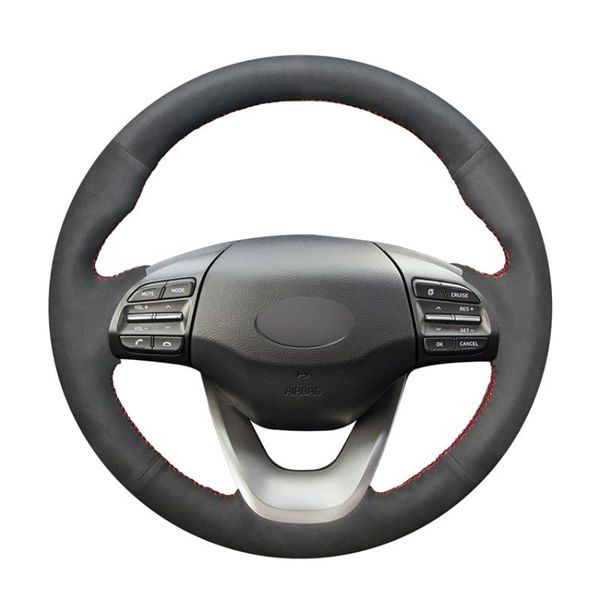 

hand sew black suede car steering wheel cover for kona 2020 2020