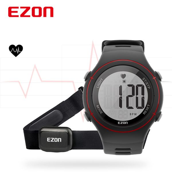 

ezon t037 heart rate monitor sports wristwatch outdoor running digital watch hand clock montre homme with chest strap, Slivery;brown