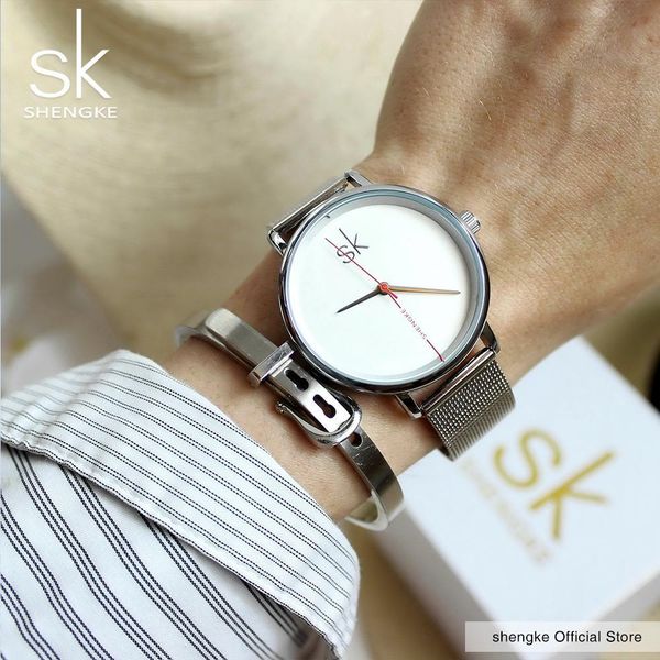 

shengke brand women watches 2017 creative leather watch fashion quartz watch women waterproof montre femme reloj mujer, Slivery;brown