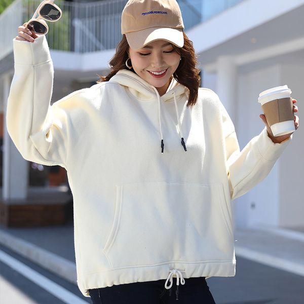 

winter kpop oversized velvet women's hoodies hooded kangaroo pocket sweatshirt women 2019 autumn korean casual hoody ladies, Black