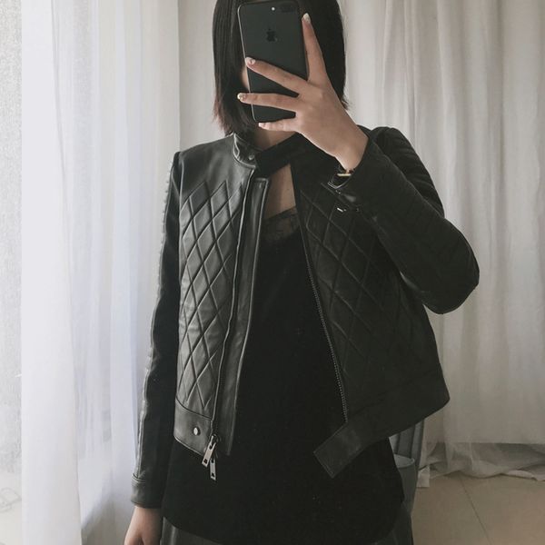 

short sheepskin coat genuine leather jacket women autumn winter cotton liner real leather jackets jaqueta couro aw859 yy431, Black