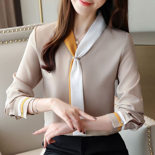 

women's blouses & shirts blouse women 2021 spring chiffon button solid bow blusas mujer de moda korean fashion clothing vintage 7188 50, White