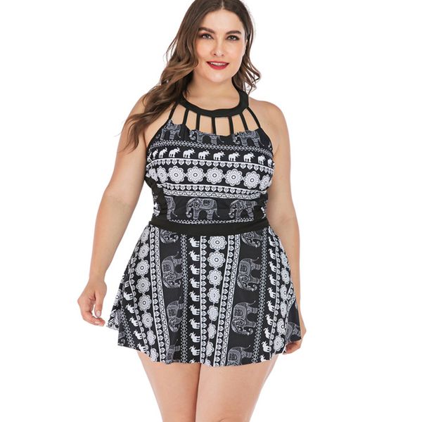 

women's swimwear two piece swimsuit for women high waist trunks elephant print halter female bathing suit beachwear xxxl, White;black