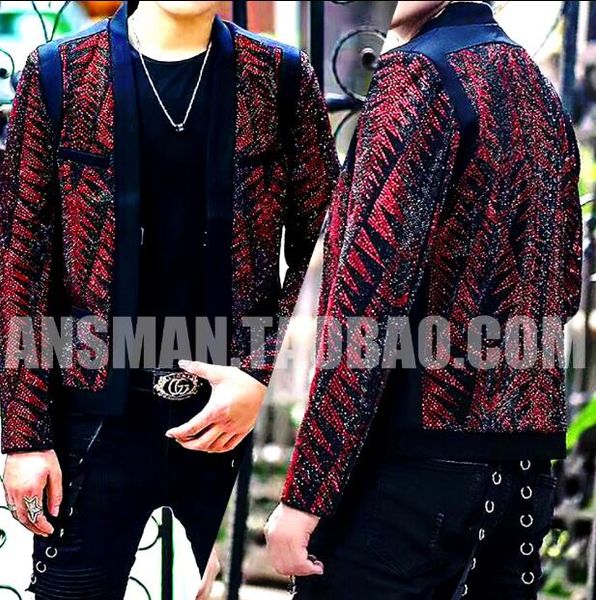 

men suit jacket heavy work red drilling super flash court suit jacket nightclub singer dj male model korean version of slim, White;black