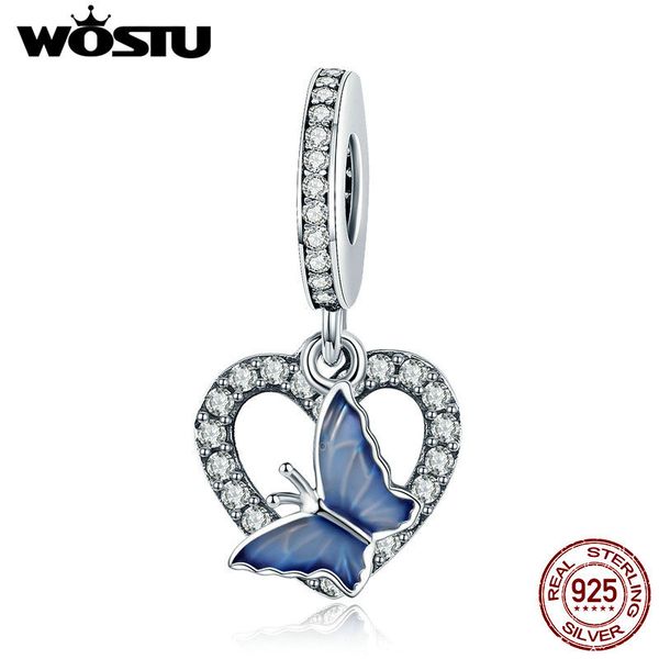 

wostu real 100% 925 стерлингового серебра бабочки в сердце романтичный чар приспосабливать браслет ожерелье блеск бисера изготовление ювелир, Bronze;silver