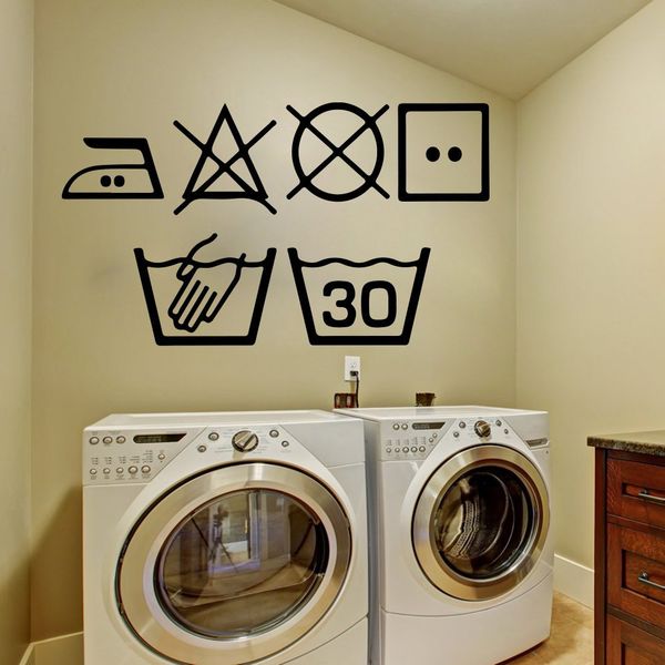 Laundry Symbols Wall Art Decal Kitchen Washing Room Sign Wall Sticker Pvc Decal Vinyl Home Decoration Wall Tattoo Stickers For Bedroom Walls Removable