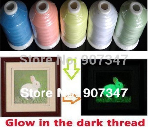 

popular glow in the dark embroidery thread 1000y + 5 assorted colors, from 1 ~5 cones/set, Black;white