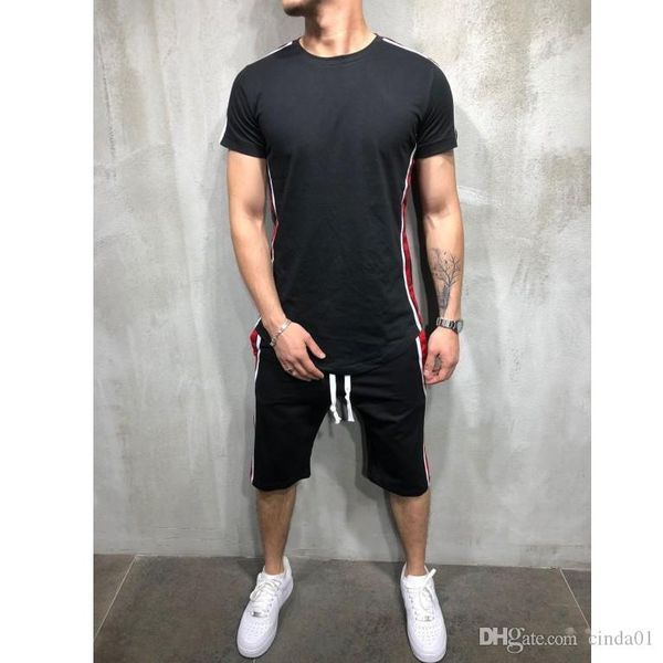 

костюмы мужские tracksuit hip hop o-образным вырезом фитнес беговая новый стиль лето горячее urban ветер с коротким рукавом, White;black